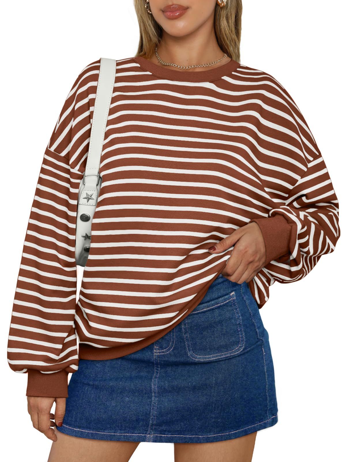 Women's Colorful Striped Loose Round Neck Sweatshirt