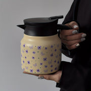 27.05 oz Double‑Layer Stainless Steel Thermos with Purple Flower Bow Pattern – Keeps Coffee Hot or Cold