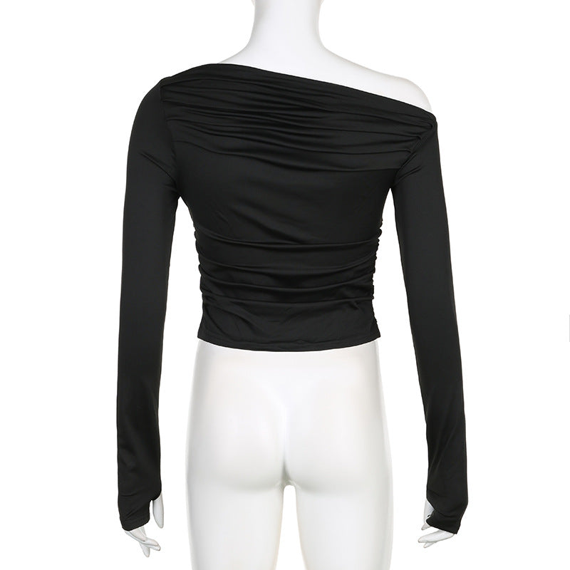 Chic Cold-Shoulder Pleated Slim Fit Top