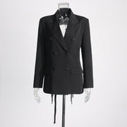 Fashion Double Breasted Solid Color New Hollow Out Coat