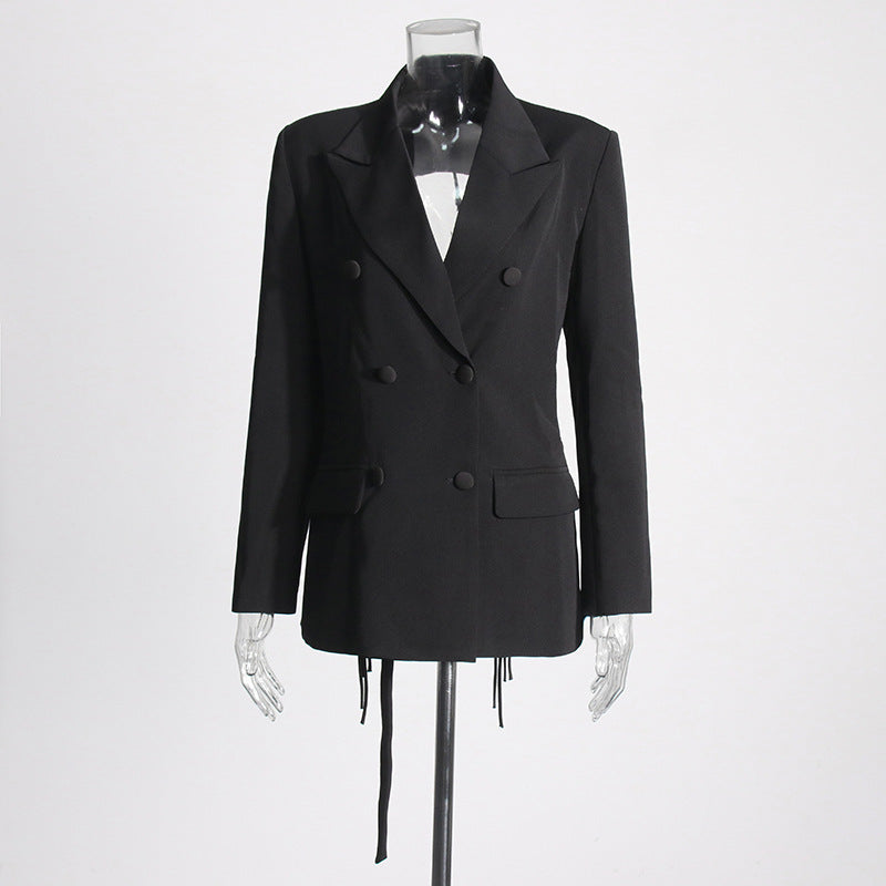 Fashion Double Breasted Solid Color New Hollow Out Coat