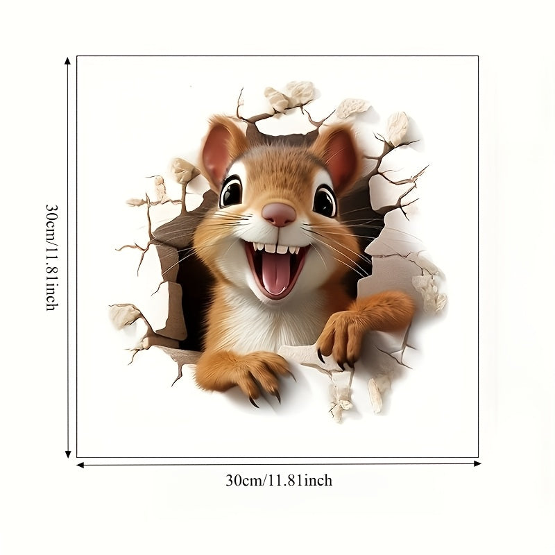 3D Cute Squirrel Wall Sticker – Self‑Adhesive Bathroom and Door Décor