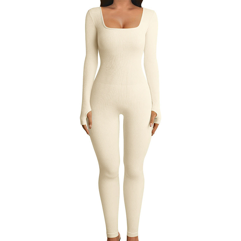Seamless Long-Sleeve Body Shaper Yoga Jumpsuit