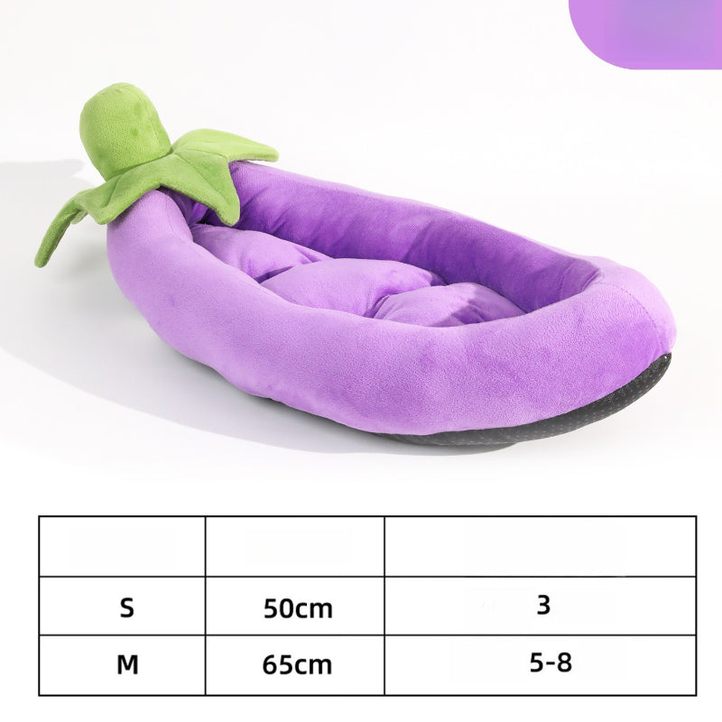 Cute Eggplant-shaped Pet Bed For Cats & Small Dogs - Removable Washable Cover, Soft Cottage Style Bedding With Eggplant & Leaf Design (no Assembly) - Cozy Bed For Teddy Bichon Frise Pomeranian