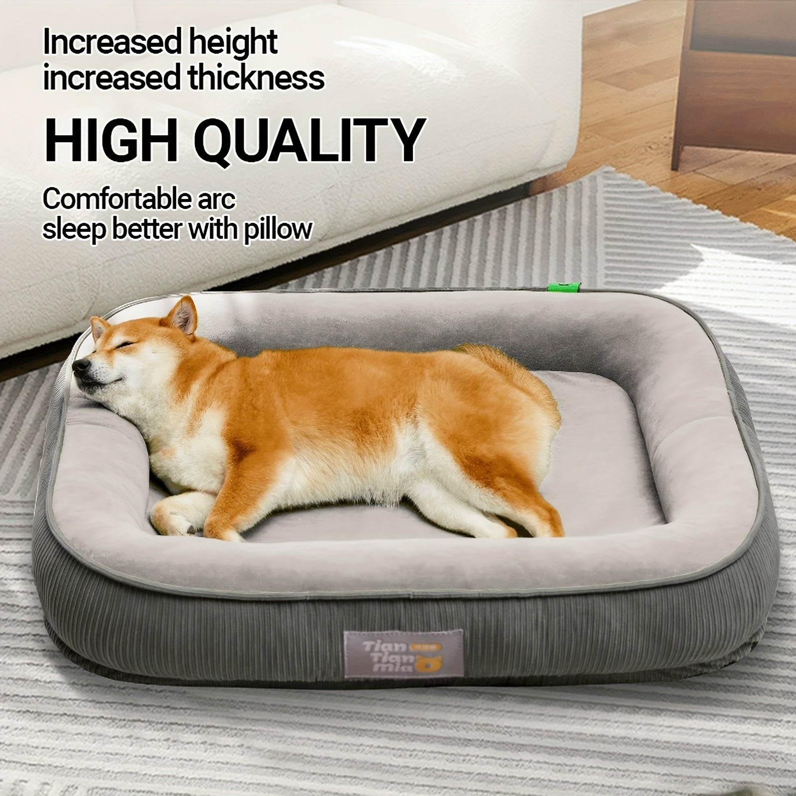 Four Seasons Ultra-soft Pet Dog Bed With Surrounding Pillow Design, Provides Maximum Comfort And Safety. Ultra-soft Light Beige-friendly Fabric. Special Sweat-absorbent Surface Keeps Your Pet