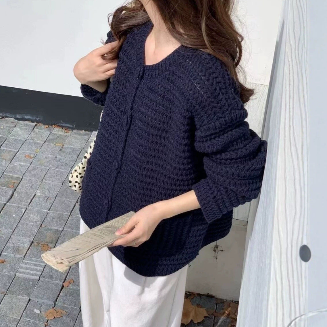 Solid-color Coat Laid-back Top Womens Laid-back Style