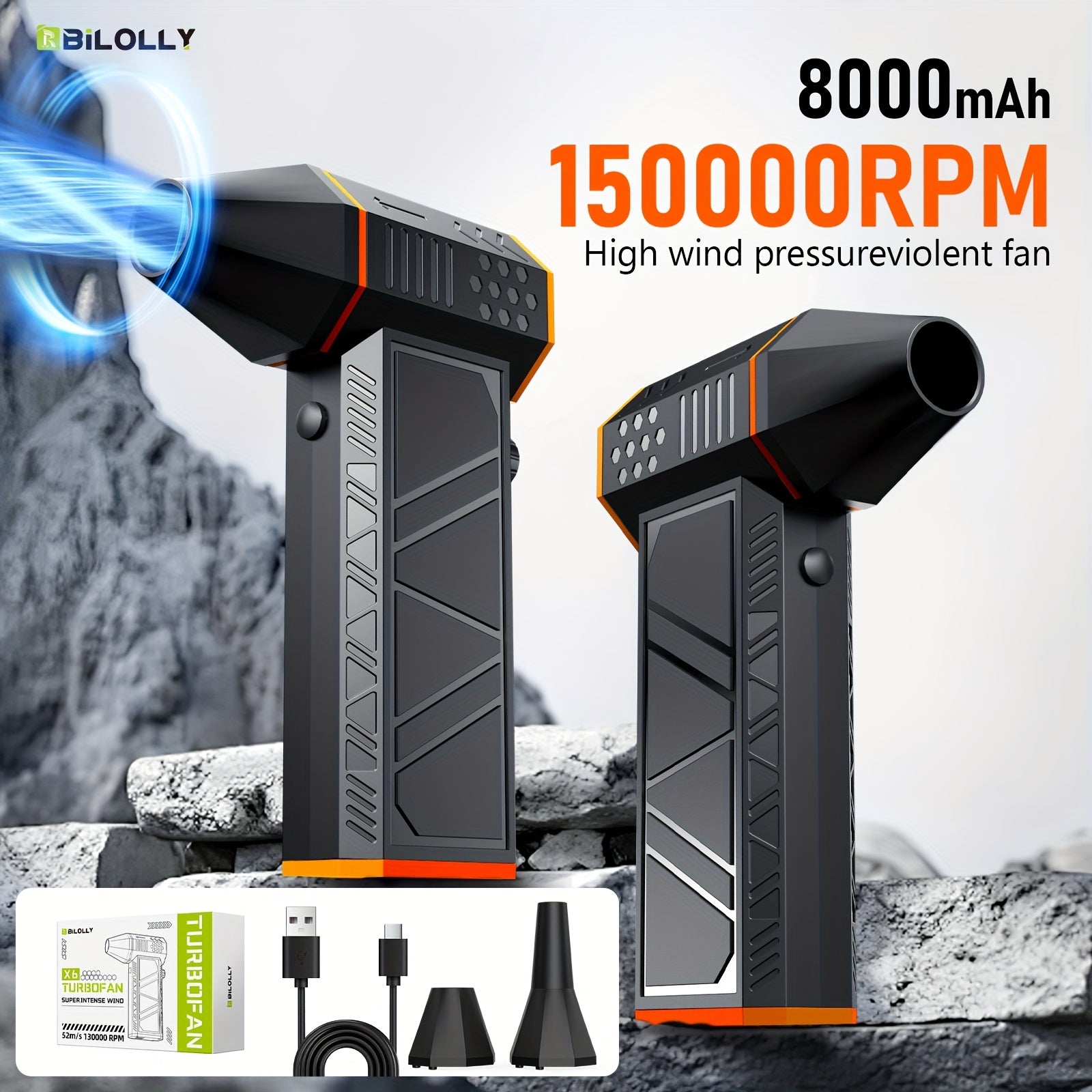 Compressed Air Dust Collector 400000 Rph High Power Violent Fan, Wireless 130000 Rpm Rechargeable Air Blower, High Speed Powerful Turbo Fan, Camping Fan, Handheld Outdoor Hair Dryer, Snow Blower...