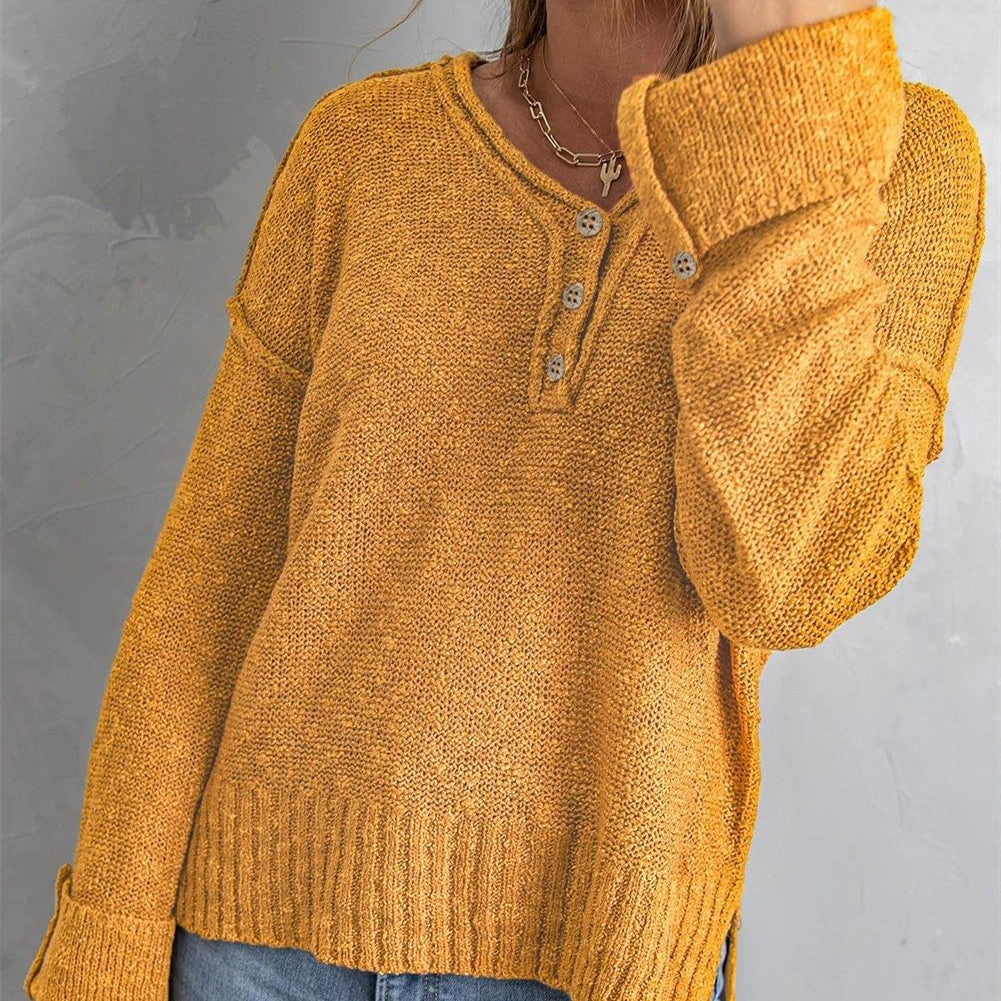 Women's Fashion New Loose Button Knitted Shoulder Sweater