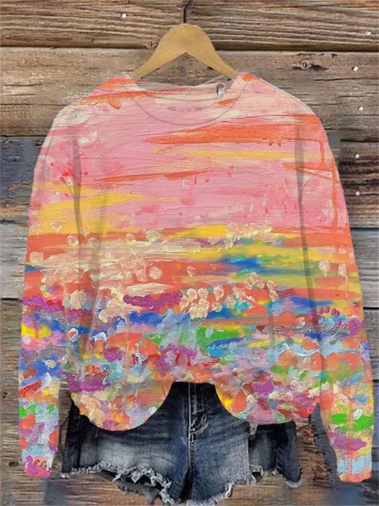 Women's Printed Crew Neck Casual Pullover Sweatshirt