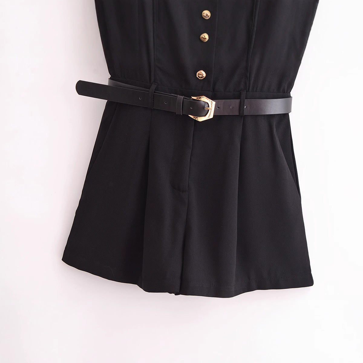 V-neck With Belt Short Jumpsuit