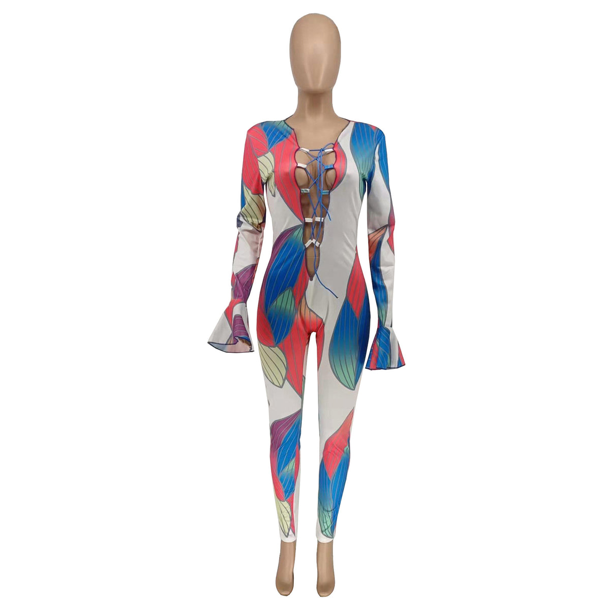 Women's Chic Printed Long-Sleeve Jumpsuit