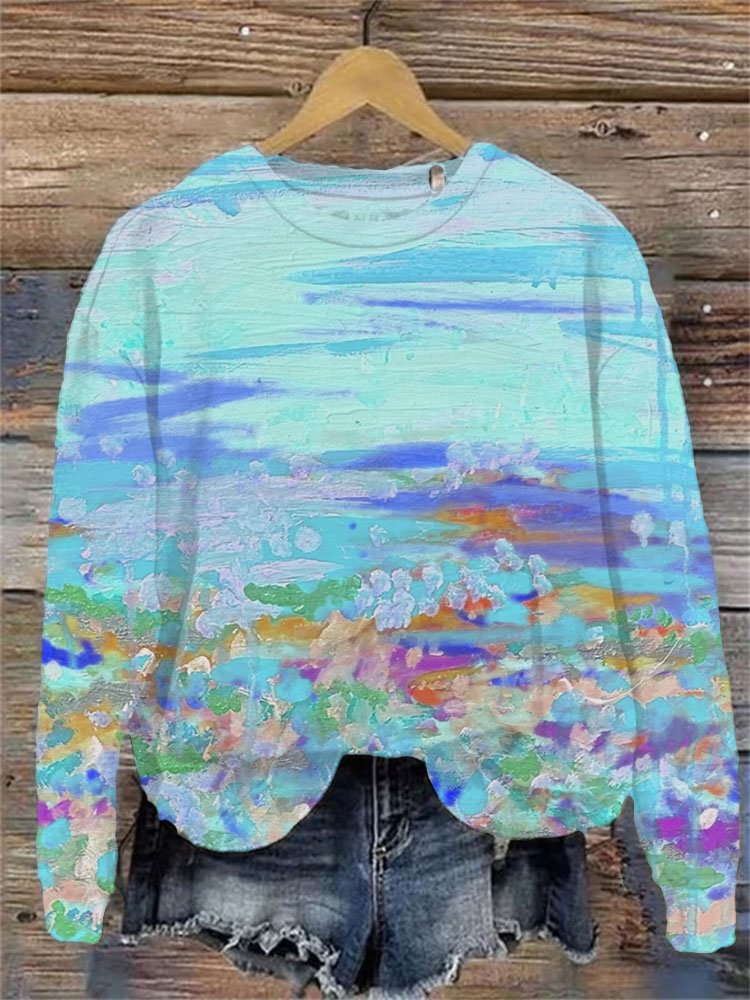 Women's Printed Crew Neck Casual Pullover Sweatshirt