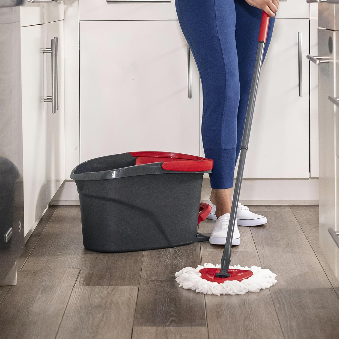 Easywring Microfiber Spin Mop Bucket Floor Cleaning System Red Gray Standard