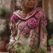 Women's Crew-neck Sweater Vintage Printed Knit Top