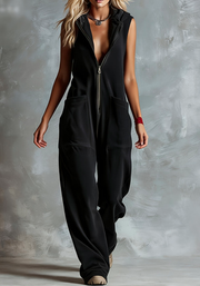 Casual Hooded Loose Wide-Leg Pocket Jumpsuit