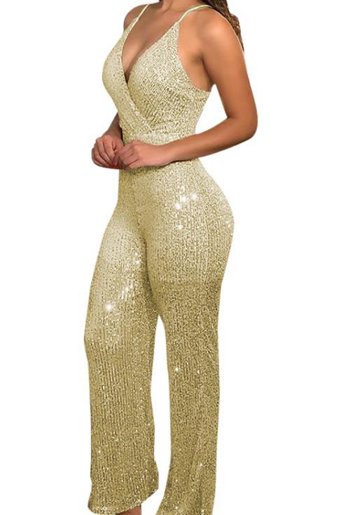 Sequined V-Neck Spaghetti Strap Jumpsuit