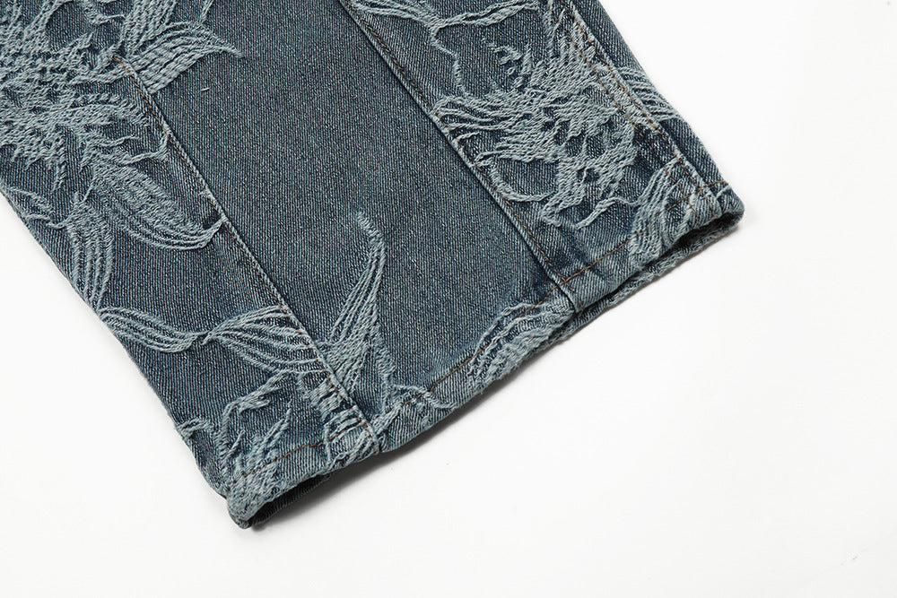 Men's Flower Jacquard Denim Suspender Overalls