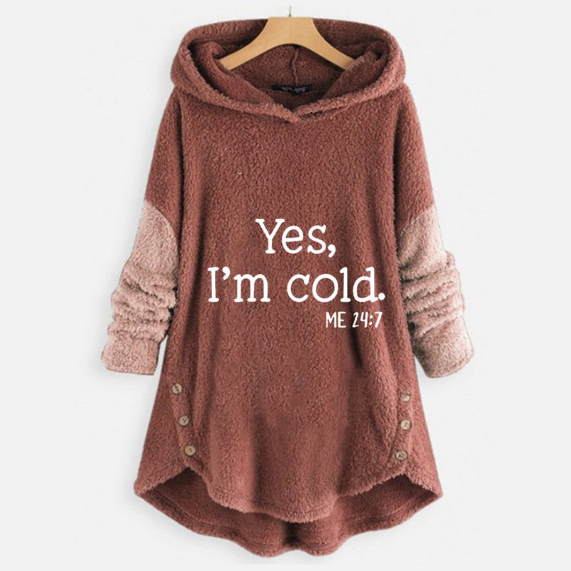 Plush Hooded Letter Print Jacket for Women