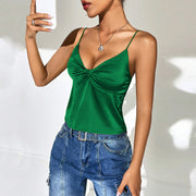 Womens V-neck Short Satin Velvet Solid Color Camisole