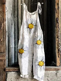 Vintage Print Sleeveless Wide Leg Jumpsuit