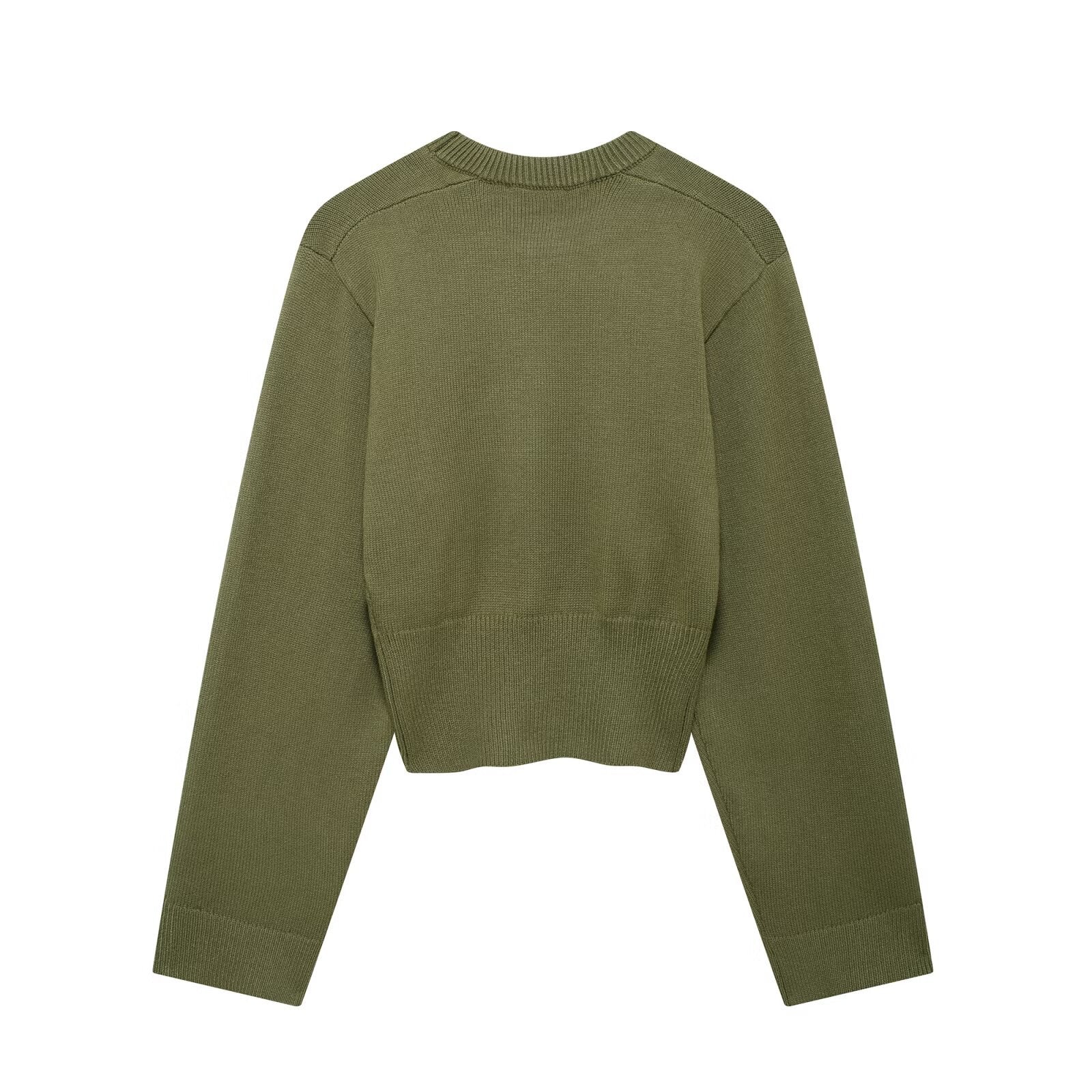 Ribbed Wide-Sleeve Round Neck Women's Sweater