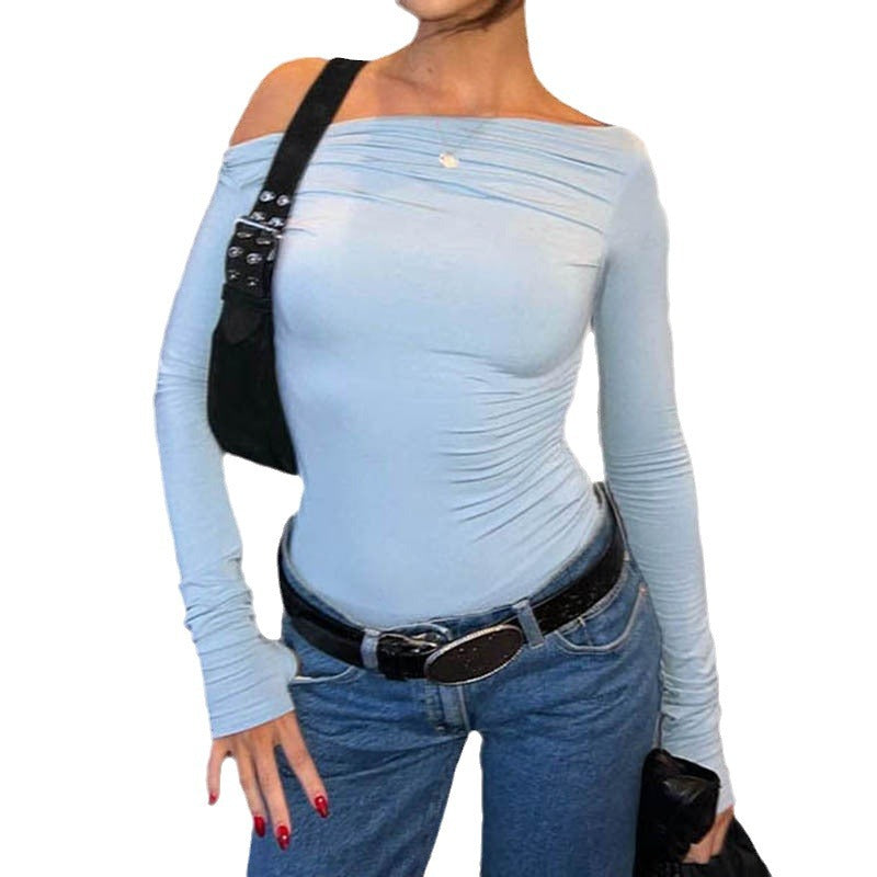 Chic Cold-Shoulder Pleated Slim Fit Top