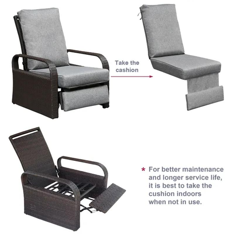 Outdoor Recliner Chair Replacement Cushion 5 Inch Thick Waterproof Patio Lounge Cushion with Removable Washable Cover UV Fade Resistant for Indoor Outdoor Recliners
