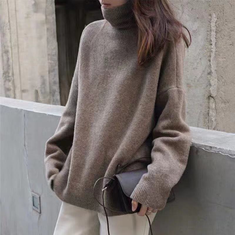 New Relaxed-fit Korean-style Cozy Knit Sweater with a High Neck