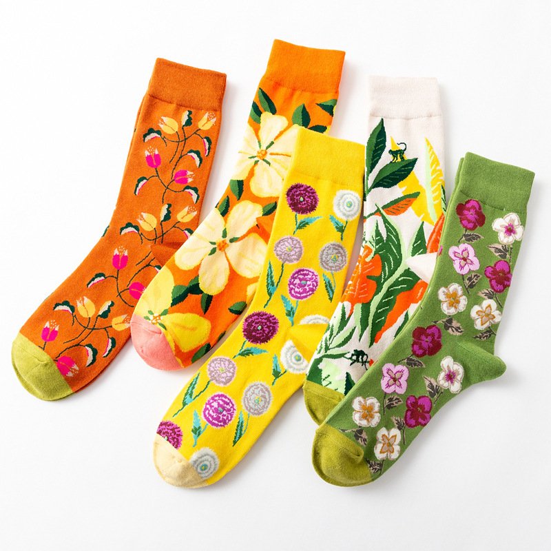 Cotton Flower Print Couple Socks for Women