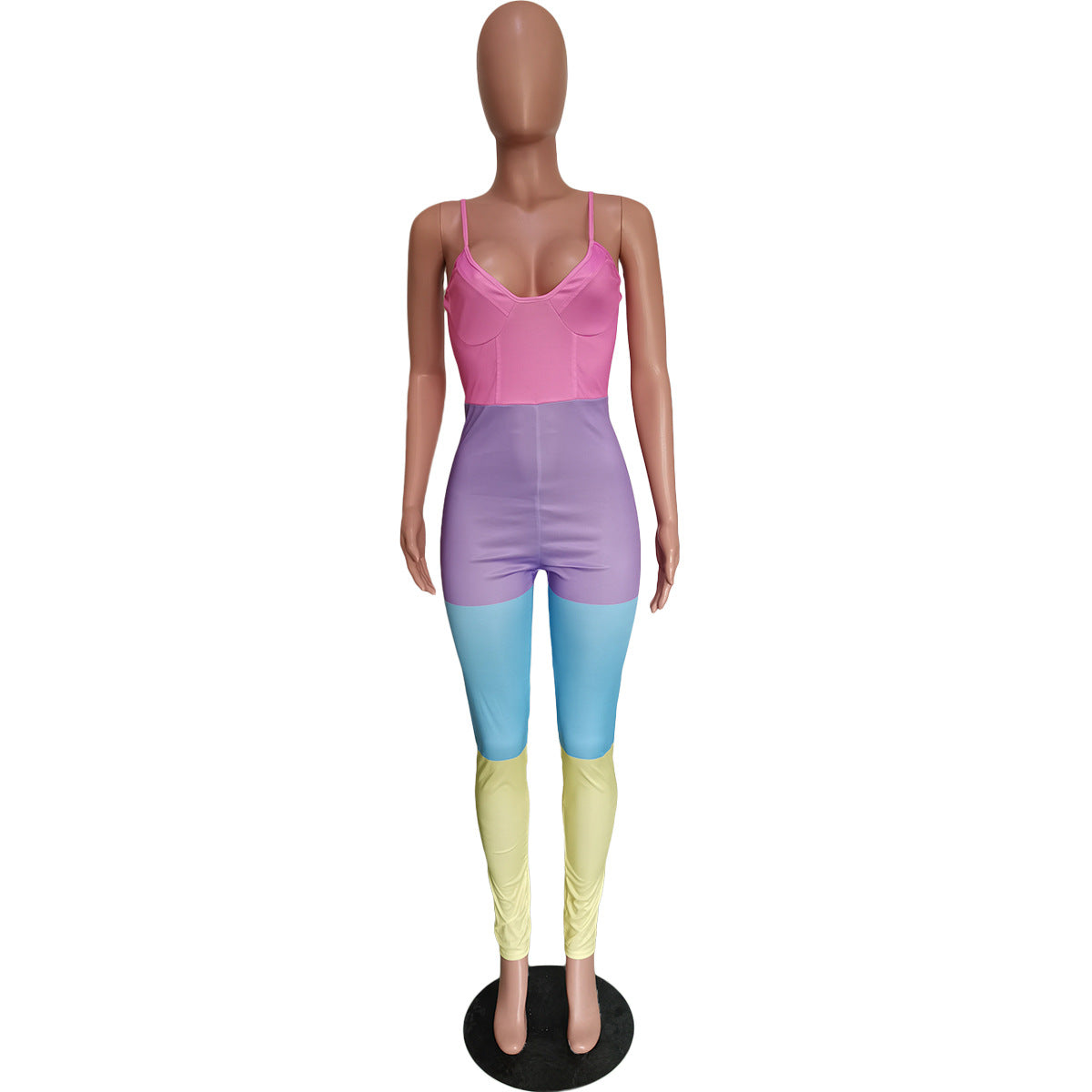 Multi-color Mosaic Vest Sexy Suspenders Jumpsuit