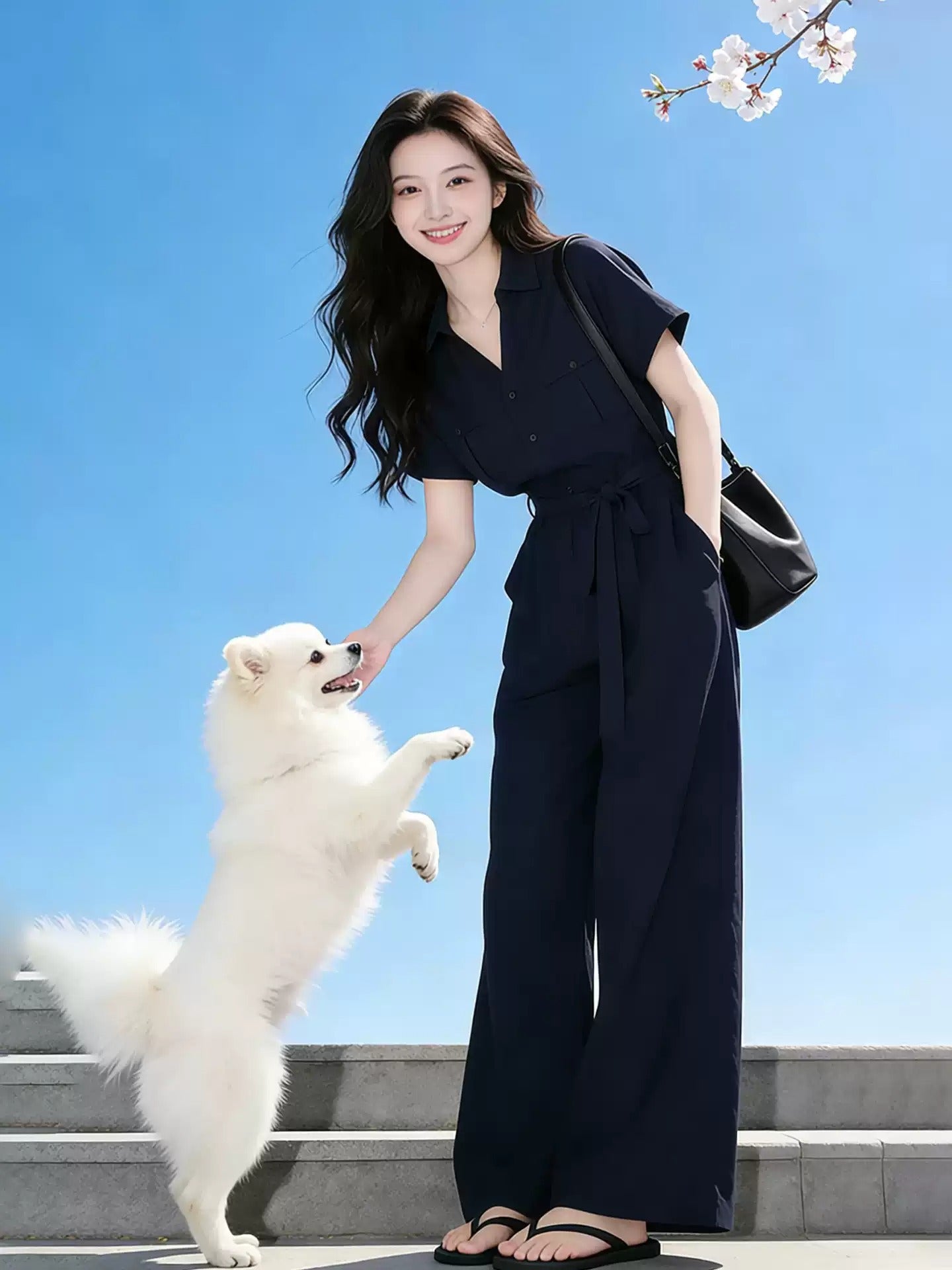 Korean Chic Commuter Shirt & Wide-Leg Pants Set