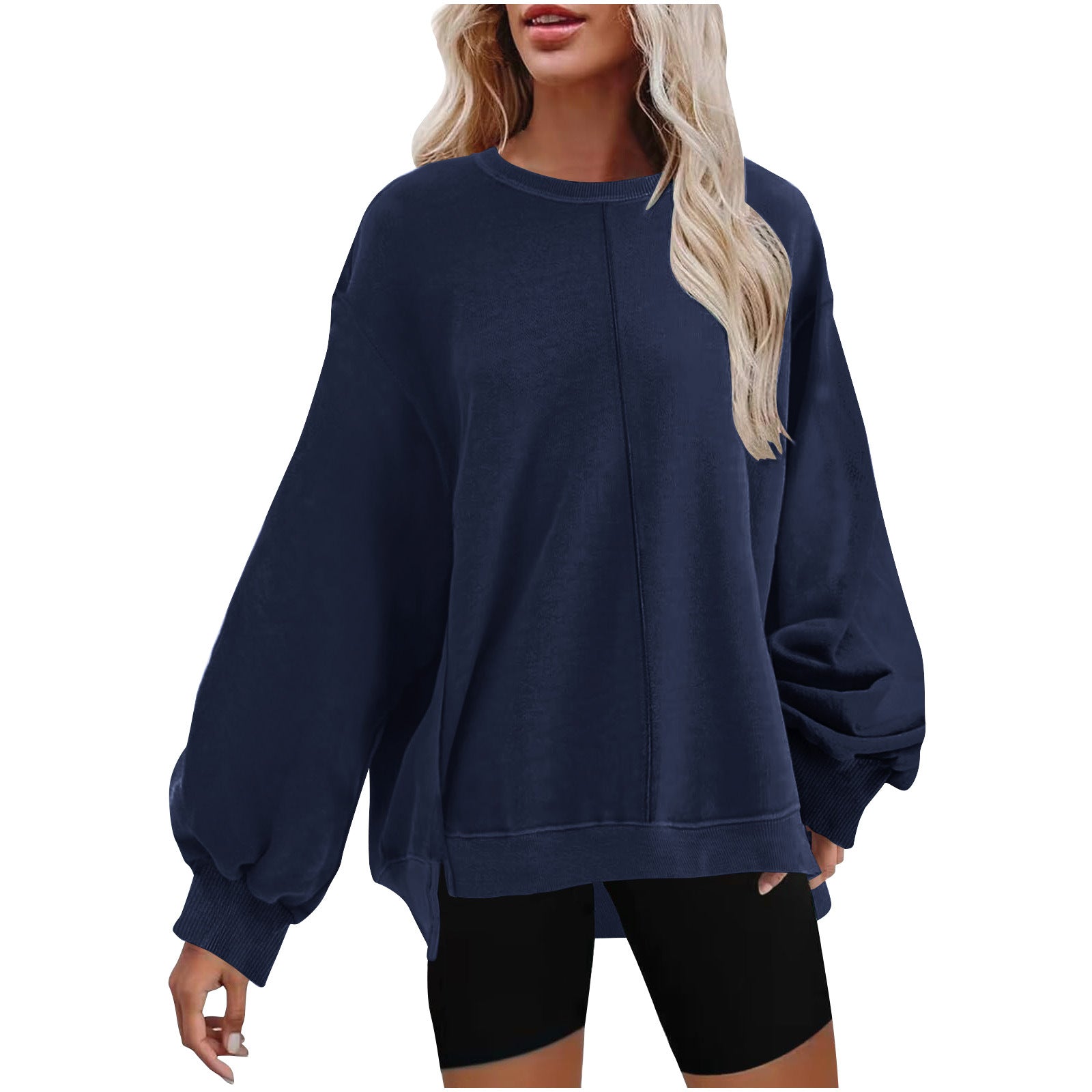 Women's Solid Round Neck Long Sleeve Pullover