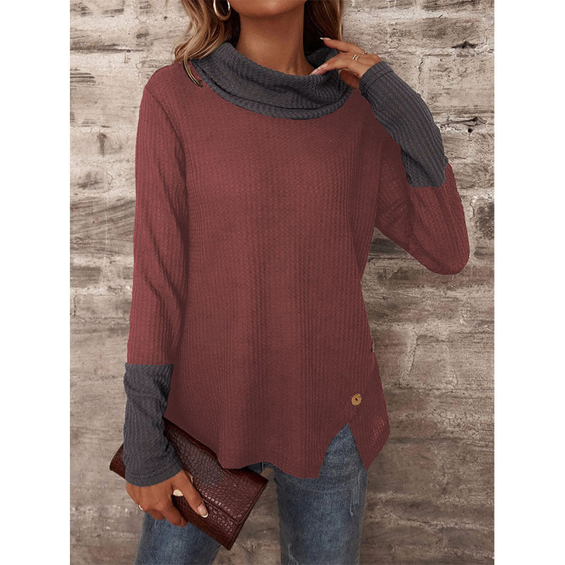 Waffle Knit Mock Neck Long Sleeve Top