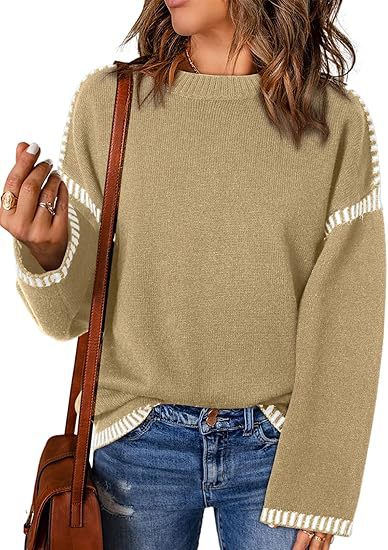 Women's Cozy Loose Long Sleeve Round Neck Pullover Sweater