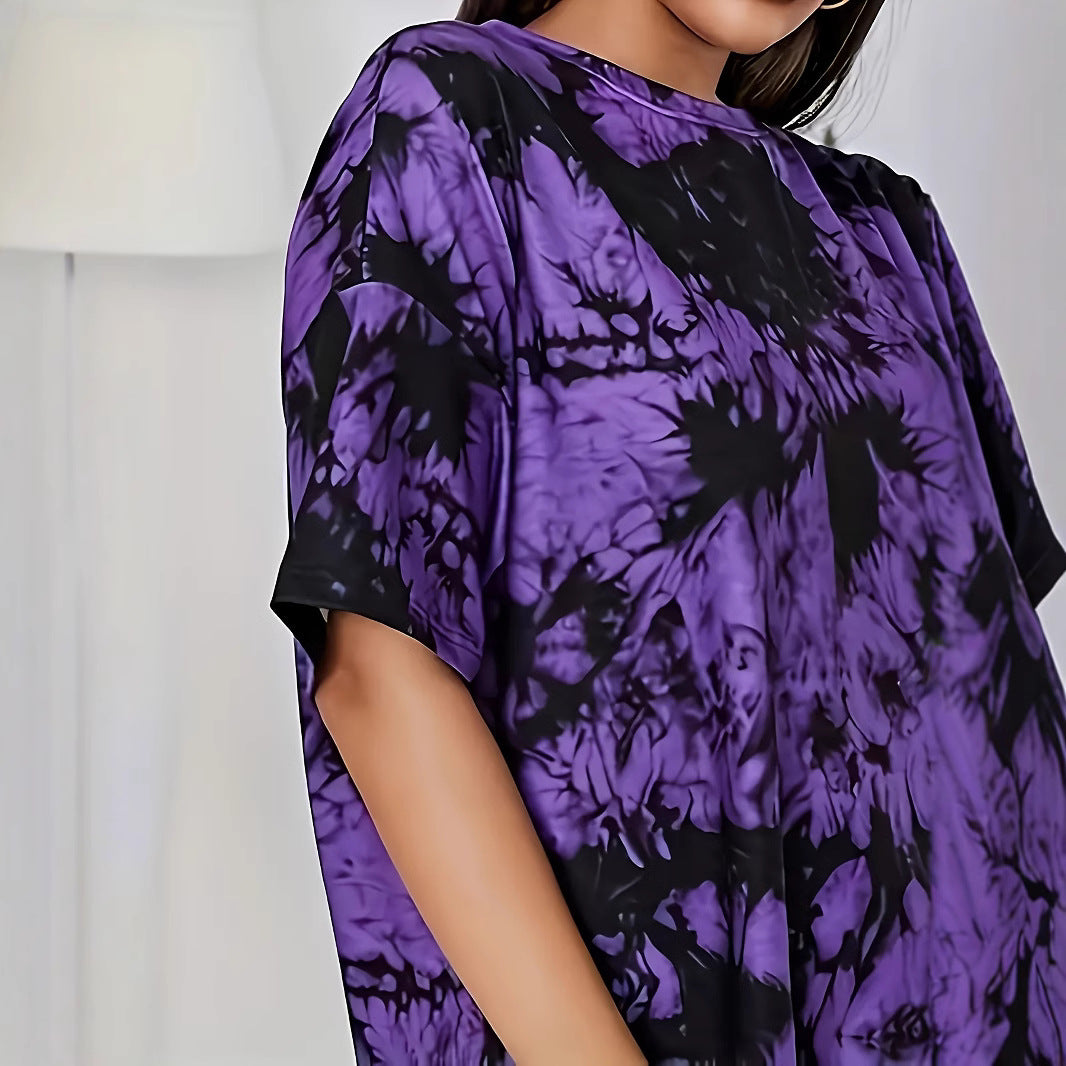 Purple Tie-Dye Pullover T-Shirt – Loose Fit, Short Sleeve