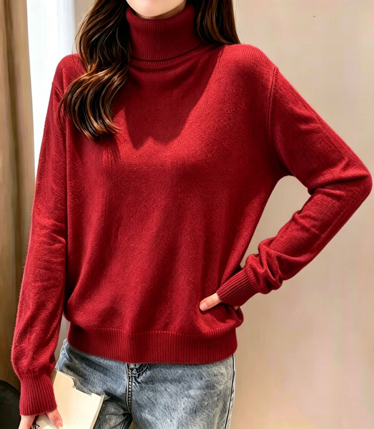 Womens Turtleneck Pullover Sweater Top