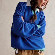 Color-Block Lantern Sleeve Casual Pullover Sweatshirt