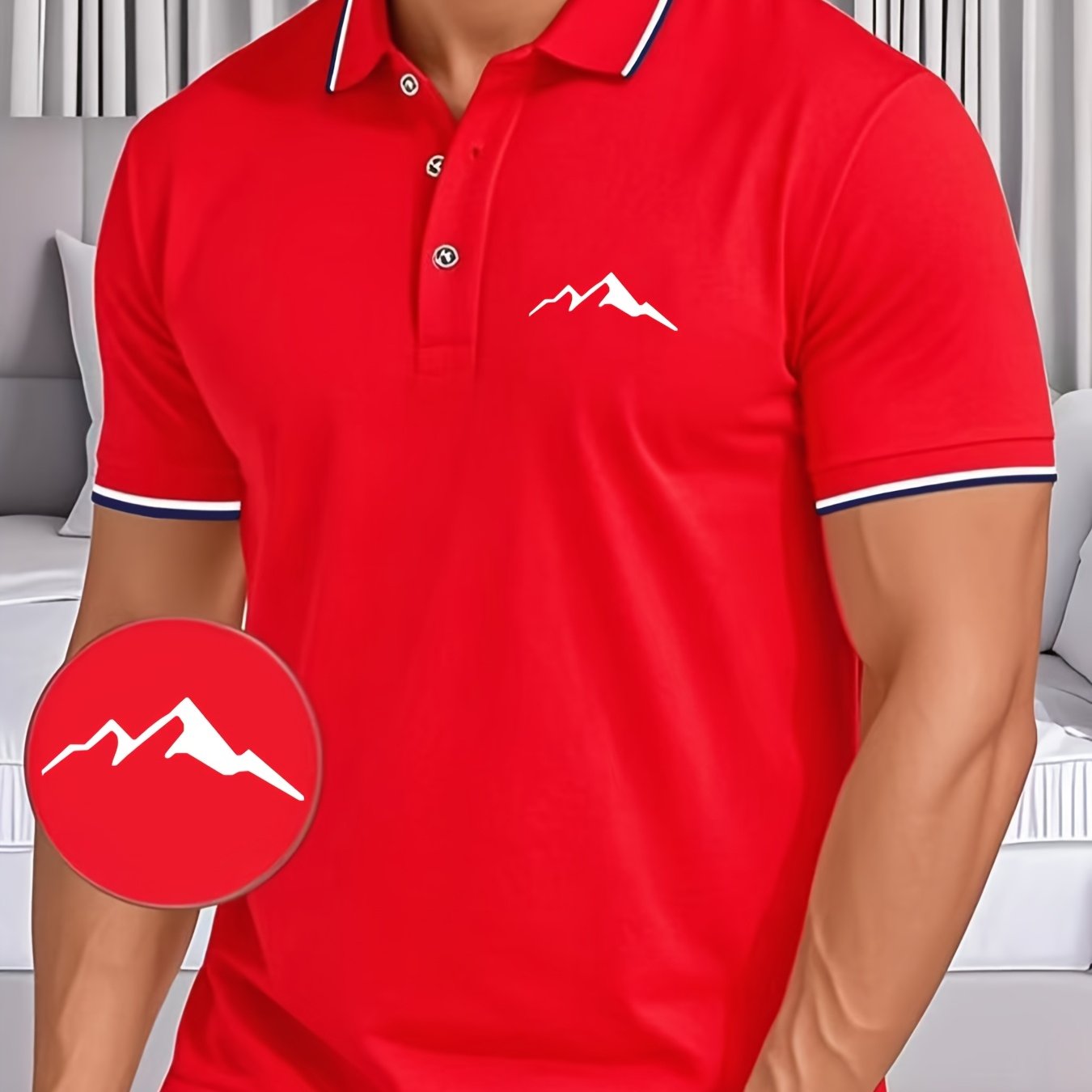 Breathable Short Sleeve Polo Shirt with Hot Mountain Print – Ideal for Business Casual, Golf and Tennis