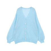Solid Color and V-neck Knitted Solid Color Casual Cardigan Button Top Coat