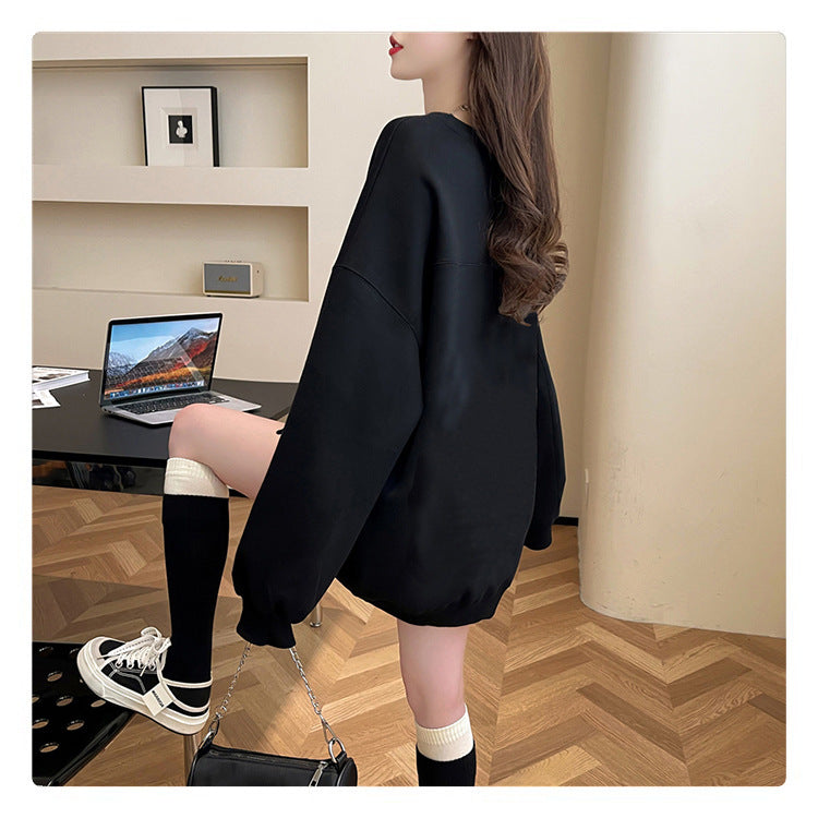 Plus Size Casual Round Neck Cotton Pullover Sweatshirt
