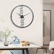 23.62 Inch Modern Metal Wall Clock with Chains Design - Silent, Battery-Powered Round Art Decor for Living Room, Bedroom, or Outdoor Space (AA Batteries Not Included)