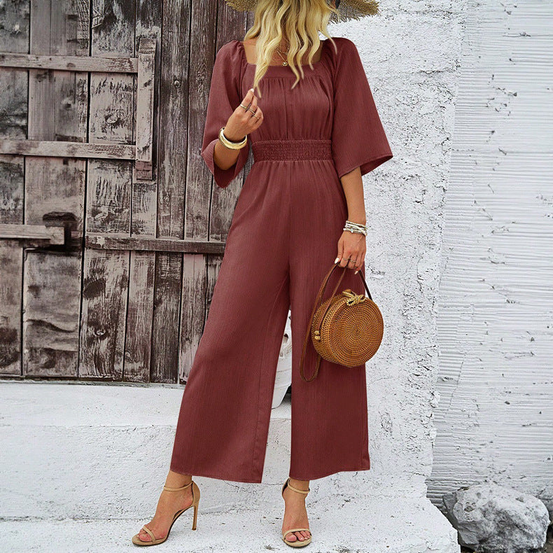 Chic Wide-Leg Short Sleeve Romper