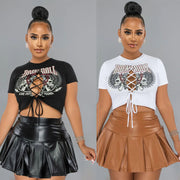 Women's Short Sleeve Printed Skirt Suit Set