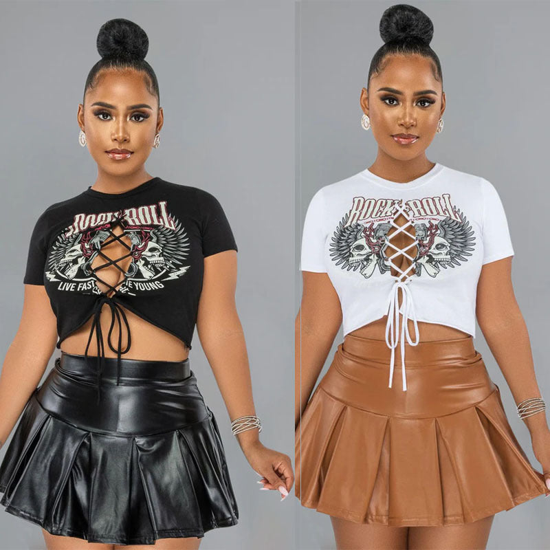Women's Short Sleeve Printed Skirt Suit Set