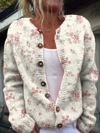 New Women's Autumn and Winter Style Loose 3d Printed Knitted Cardigan Sweater