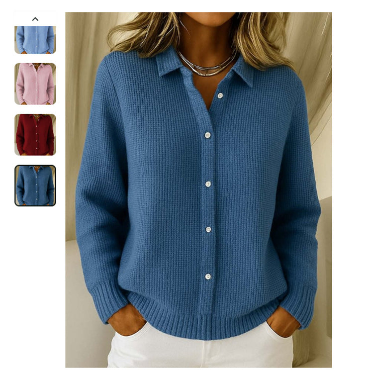 Casual Fashion Button Knitted Lapel Sweater for Women Long Sleeve Knitted Sweaters Tops Winter Jumper