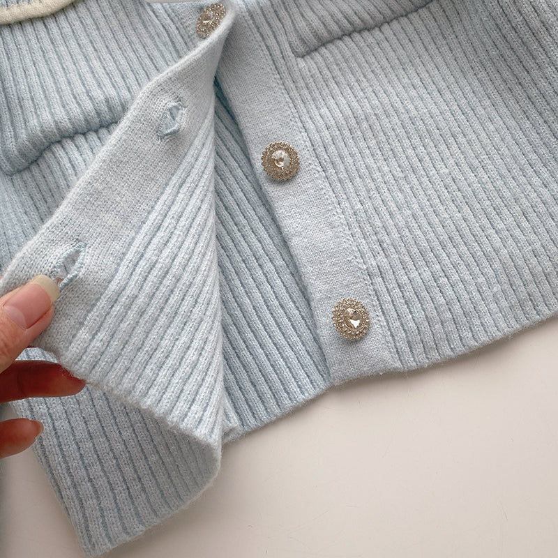 Retro Bow Diamond Cardigan French Short Top