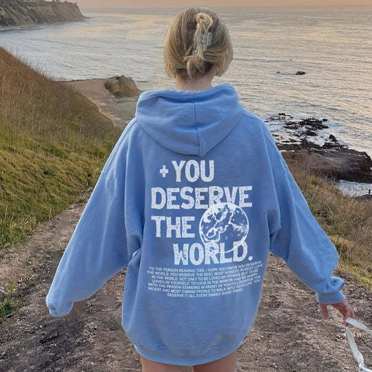 Casual Letter Print Long Sleeve Loose Hooded Pullover
