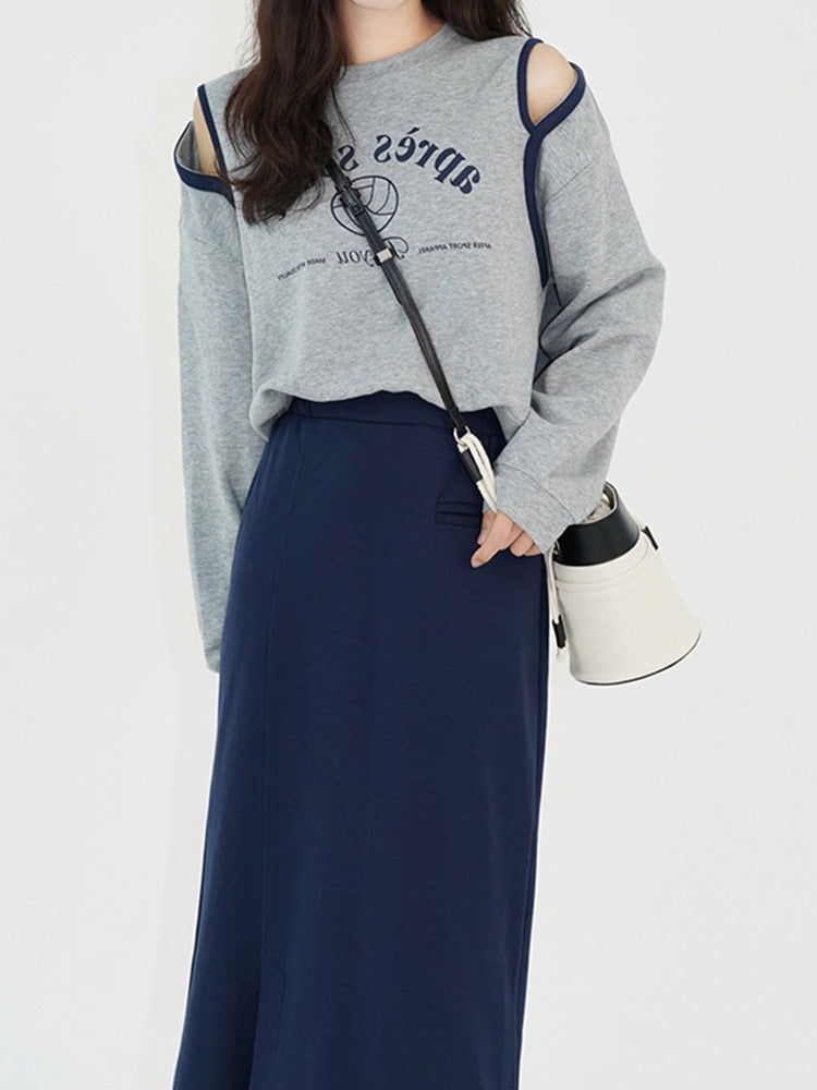 Off-shoulder Hoodie Female Spring Lazy Casual Crewneck Top Thin