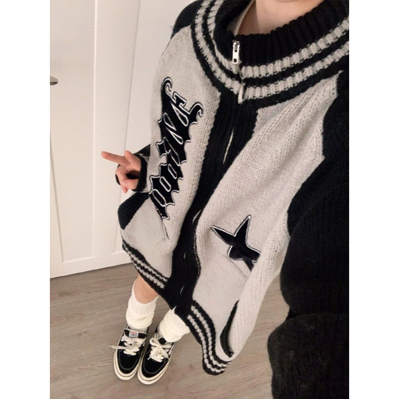 Retro Zip-Up Knit Cardigan Sweater for Women